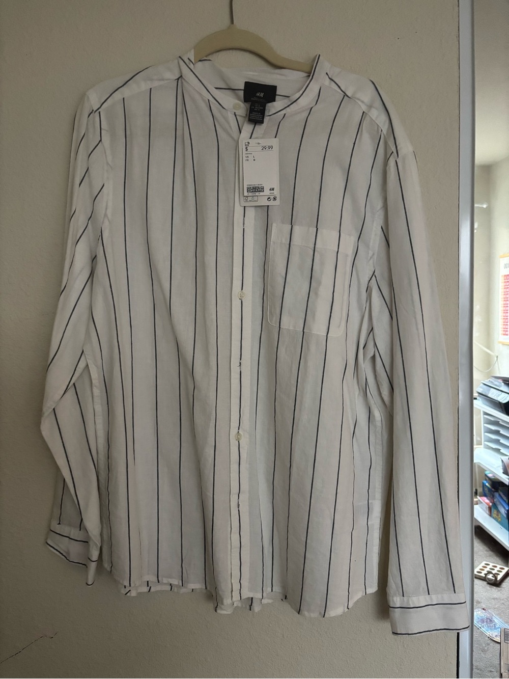 H&M White Shirt with Navy Vertical Stripes
